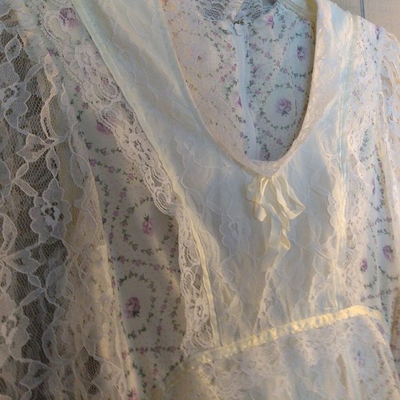 Vintage Floral & Lace Maxi Dress Homecoming Prom Prairie Boho Romantic Wedding - Picture 5 of 16